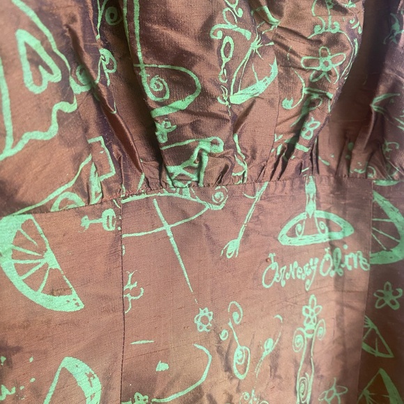 Vintage Peach Berserk custom screenprinted silk cocktail dress - Picture 3 of 13